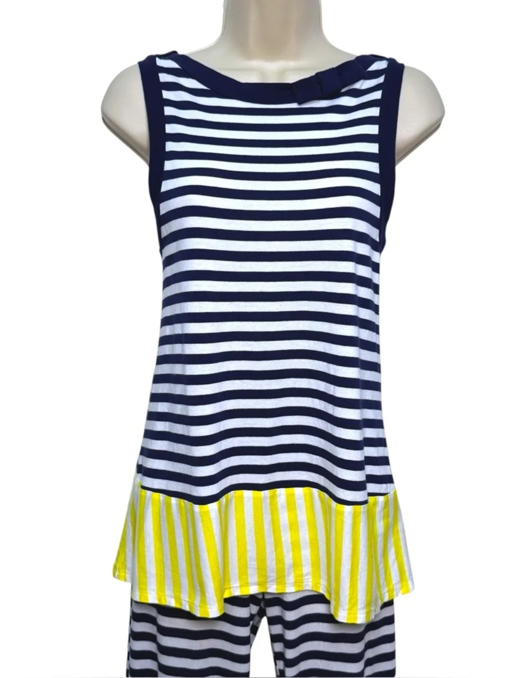 Kate Spade Cotton Dream A Little Dream Navy Yellow Tank Pants Striped Pjs Set S